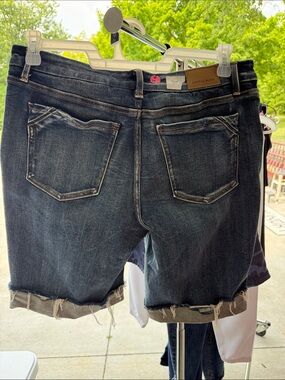Buckle Dark Blue Rolled Cuff Denim Shorts